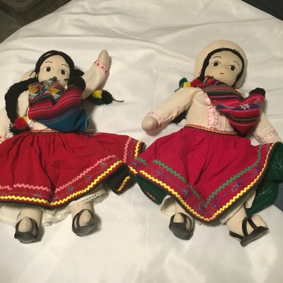 Vintage Cholita Dolls from Bolivia Handmade Cloth Traditional Outfits & Hats - Picture 8 of 8